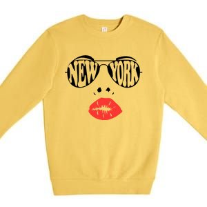 New York Summer Coral Lips National Sunglasses Day Cute Gift Premium Crewneck Sweatshirt