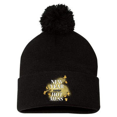 New Year Same Hot Mess Pom Pom 12in Knit Beanie