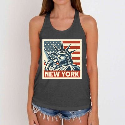 New York Stamp For Travellers And Tourists Women's Knotted Racerback Tank