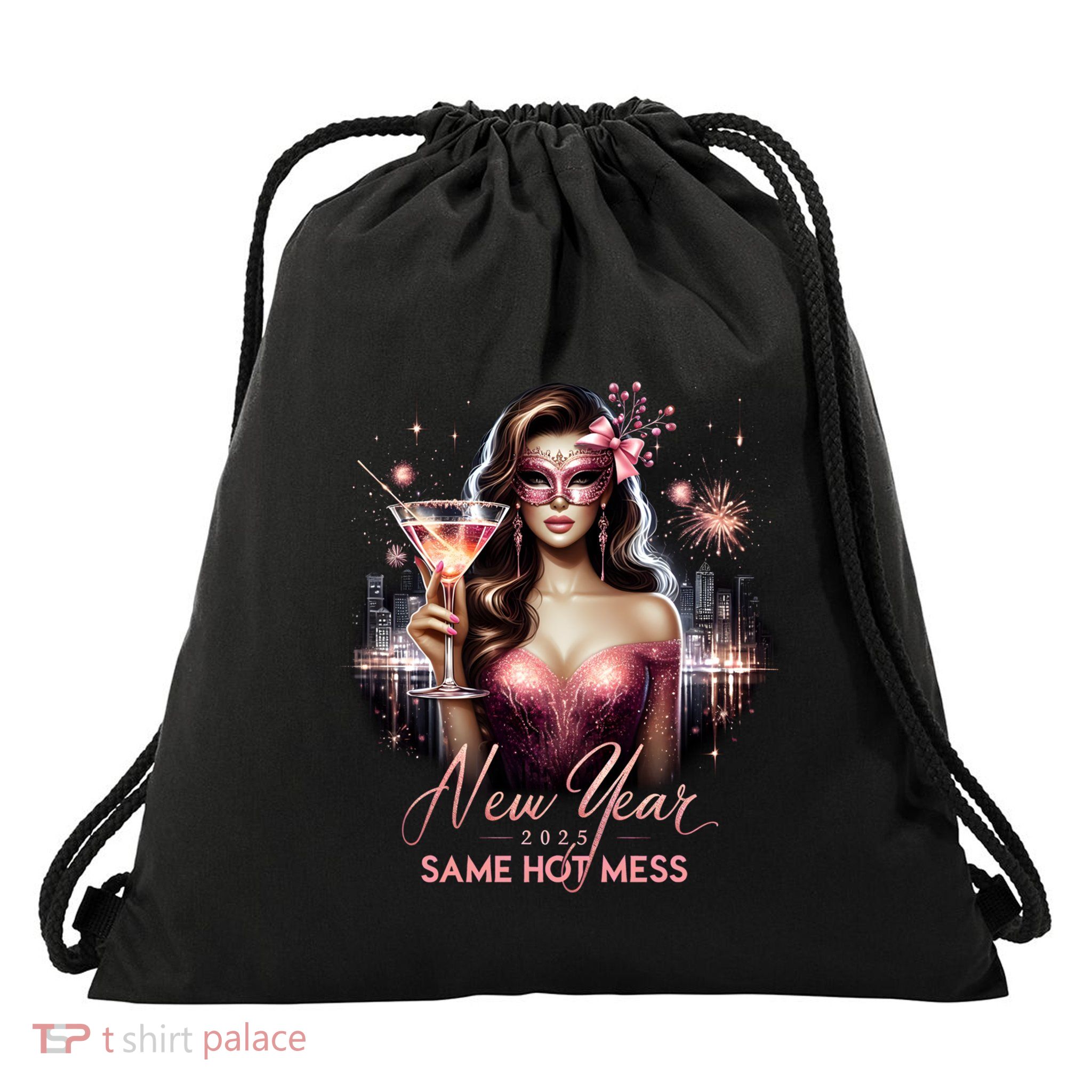 New Year Same Hot Mess 2025 Sassy Celebration Vibes Costume Gift Drawstring Bag