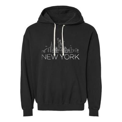 New York Skyline Statue of Liberty I Love New York Garment-Dyed Fleece Hoodie