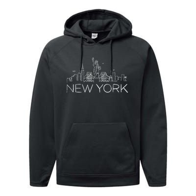 New York Skyline Statue of Liberty I Love New York Performance Fleece Hoodie