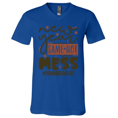 New Year Same Hot Mess Counselor Life Gift V-Neck T-Shirt