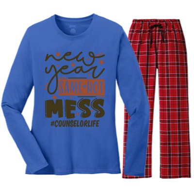 New Year Same Hot Mess Counselor Life Gift Women's Long Sleeve Flannel Pajama Set 