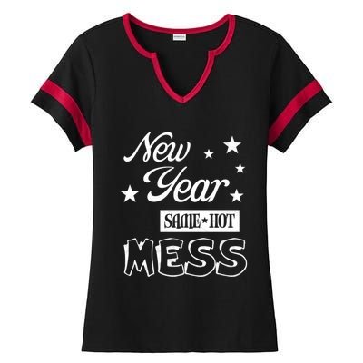 New Year Same Hot Mess Crazy Life Busy Mom Holiday Party Great Gift Ladies Halftime Notch Neck Tee