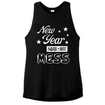 New Year Same Hot Mess Crazy Life Busy Mom Holiday Party Great Gift Ladies PosiCharge Tri-Blend Wicking Tank