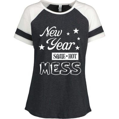 New Year Same Hot Mess Crazy Life Busy Mom Holiday Party Great Gift Enza Ladies Jersey Colorblock Tee