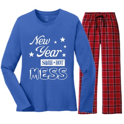 New Year Same Hot Mess Crazy Life Busy Mom Holiday Party Great Gift Women's Long Sleeve Flannel Pajama Set 