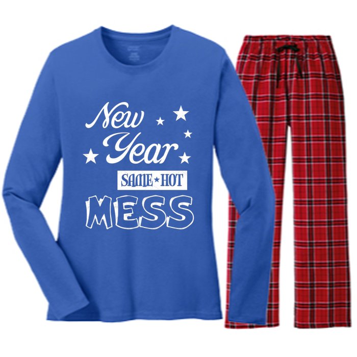 New Year Same Hot Mess Crazy Life Busy Mom Holiday Party Great Gift Women's Long Sleeve Flannel Pajama Set 