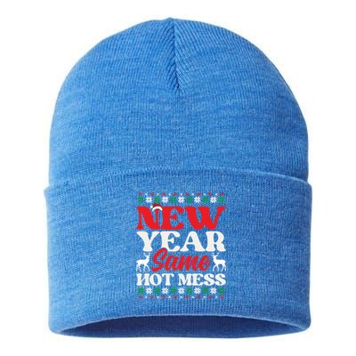 New Year Same Hot Mess Funny Graphic Graphic Gift Sustainable Knit Beanie