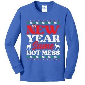 New Year Same Hot Mess Funny Graphic Graphic Gift Kids Long Sleeve Shirt