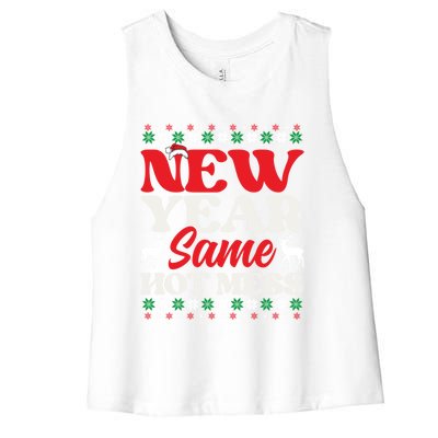 New Year Same Hot Mess Funny Graphic Graphic Gift Women's Racerback Cropped Tank