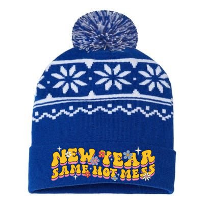 New Year Same Hot Mess Funny Groovy Gift USA-Made Snowflake Beanie