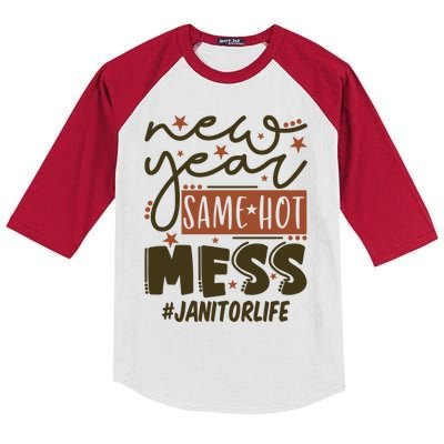 New Year Same Hot Mess Janitor Life Gift Kids Colorblock Raglan Jersey