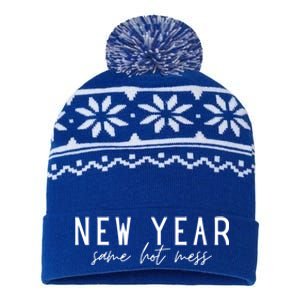 New Year Same Hot Mess New YearS Eve Day Funny Cool Gift USA-Made Snowflake Beanie