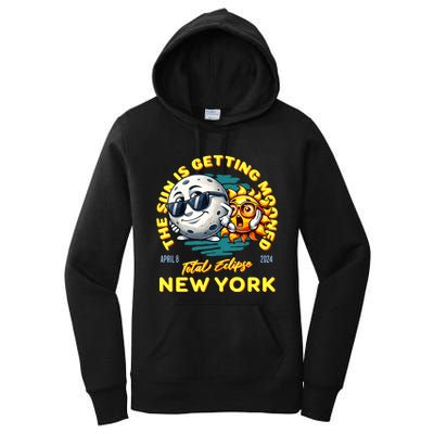 New York Solar Eclipse Apr 8 2024 Sun Is Getting Mooned Women's Pullover Hoodie