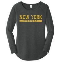 New York Tennis Yellow Vintage Text Women's Perfect Tri Tunic Long Sleeve Shirt