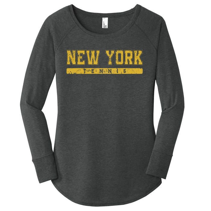 New York Tennis Yellow Vintage Text Women's Perfect Tri Tunic Long Sleeve Shirt