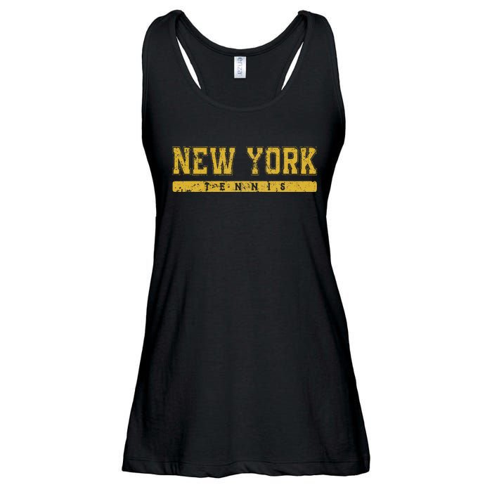 New York Tennis Yellow Vintage Text Ladies Essential Flowy Tank