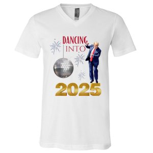 New Year Trump Dancing 2025 Maga Funny Party Countdown V-Neck T-Shirt