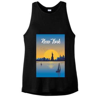 New York Travel Poster Ladies PosiCharge Tri-Blend Wicking Tank