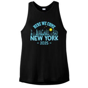 New York Trip 2025 Here We Come Matching Family Vacation Ladies PosiCharge Tri-Blend Wicking Tank