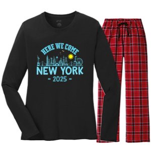 New York Trip 2025 Here We Come Matching Family Vacation Women's Long Sleeve Flannel Pajama Set 