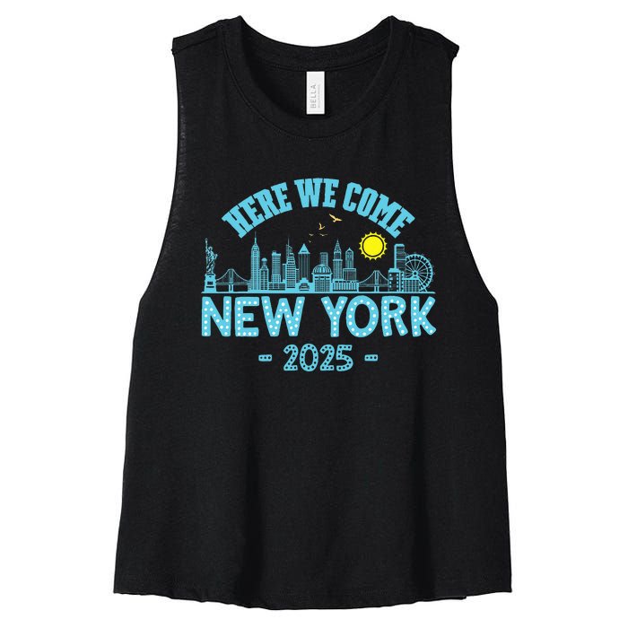 New York Trip 2025 Here We Come Matching Family Vacation Women's Racerback Cropped Tank