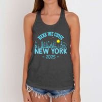 New York Trip 2025 Here We Come Matching Family Vacation Women's Knotted Racerback Tank