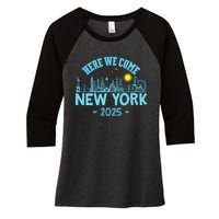 New York Trip 2025 Here We Come Matching Family Vacation Women's Tri-Blend 3/4-Sleeve Raglan Shirt