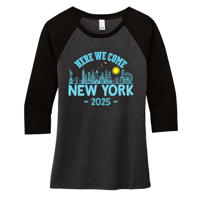 New York Trip 2025 Here We Come Matching Family Vacation Women's Tri-Blend 3/4-Sleeve Raglan Shirt