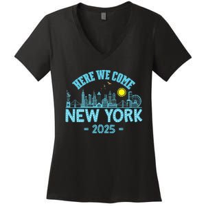 New York Trip 2025 Here We Come Matching Family Vacation Women's V-Neck T-Shirt