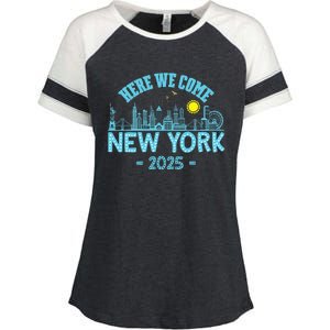 New York Trip 2025 Here We Come Matching Family Vacation Enza Ladies Jersey Colorblock Tee