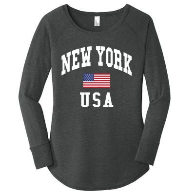 New York Usa Flag Classic Women's Perfect Tri Tunic Long Sleeve Shirt