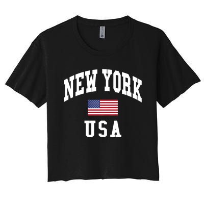 New York Usa Flag Classic Women's Crop Top Tee