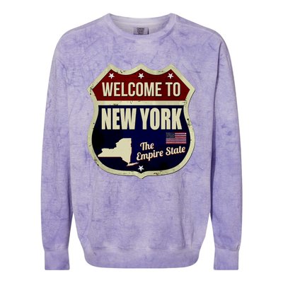 New York Vintage Metal Road Sign Logo Colorblast Crewneck Sweatshirt