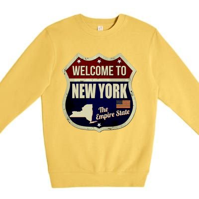 New York Vintage Metal Road Sign Logo Premium Crewneck Sweatshirt