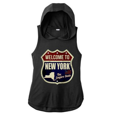 New York Vintage Metal Road Sign Logo Ladies PosiCharge Tri-Blend Wicking Draft Hoodie Tank