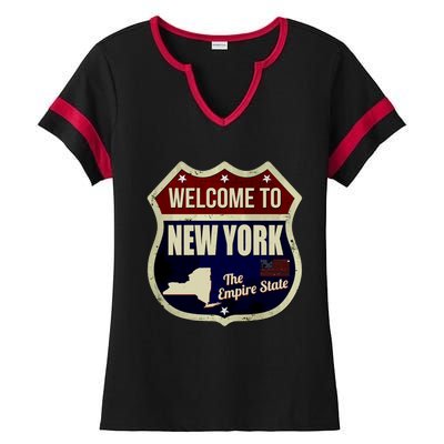 New York Vintage Metal Road Sign Logo Ladies Halftime Notch Neck Tee