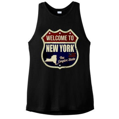 New York Vintage Metal Road Sign Logo Ladies PosiCharge Tri-Blend Wicking Tank