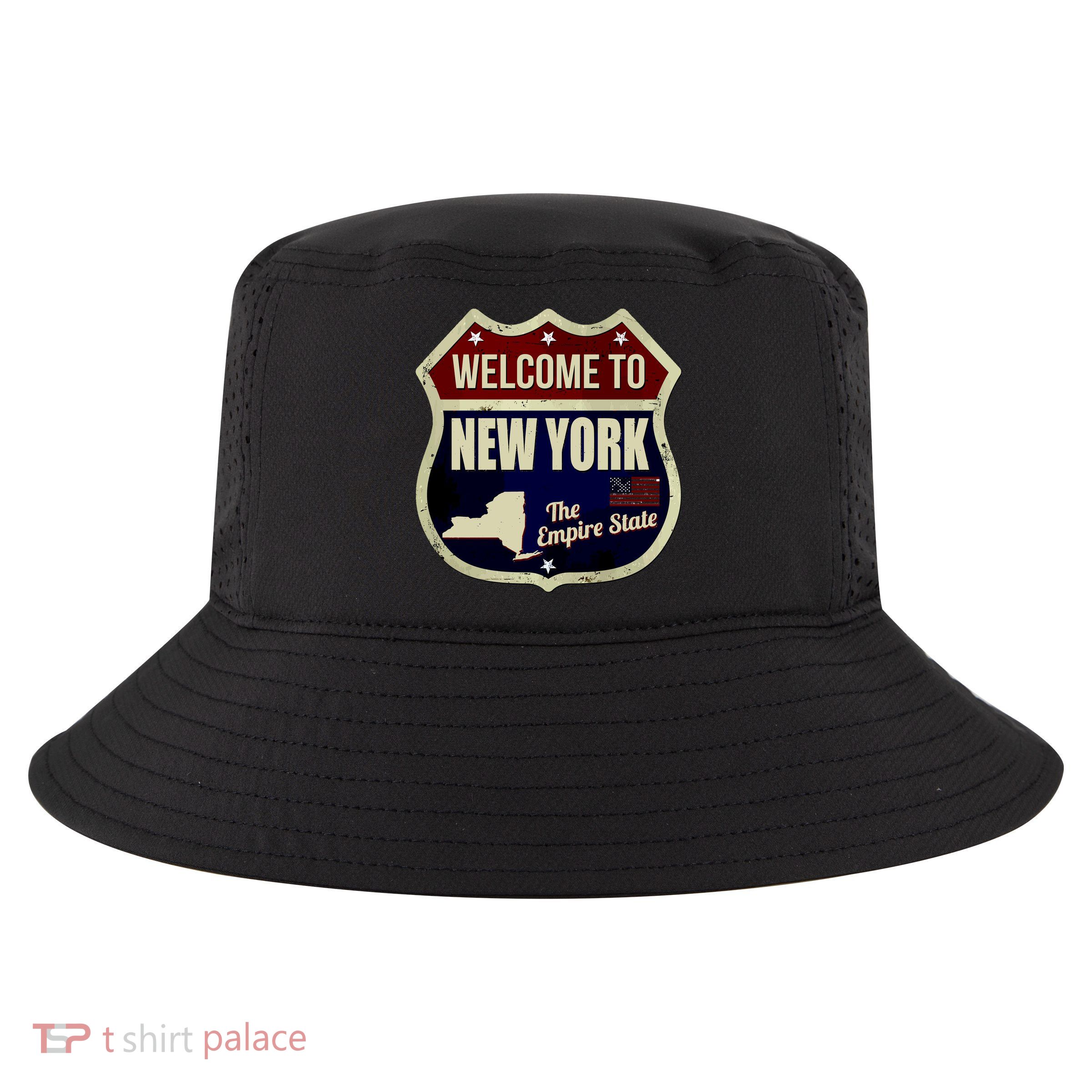 New York Vintage Metal Road Sign Logo Cool Comfort Performance Bucket Hat
