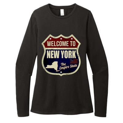 New York Vintage Metal Road Sign Logo Womens CVC Long Sleeve Shirt