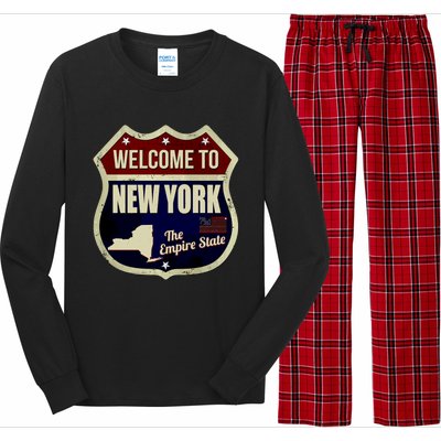 New York Vintage Metal Road Sign Logo Long Sleeve Pajama Set