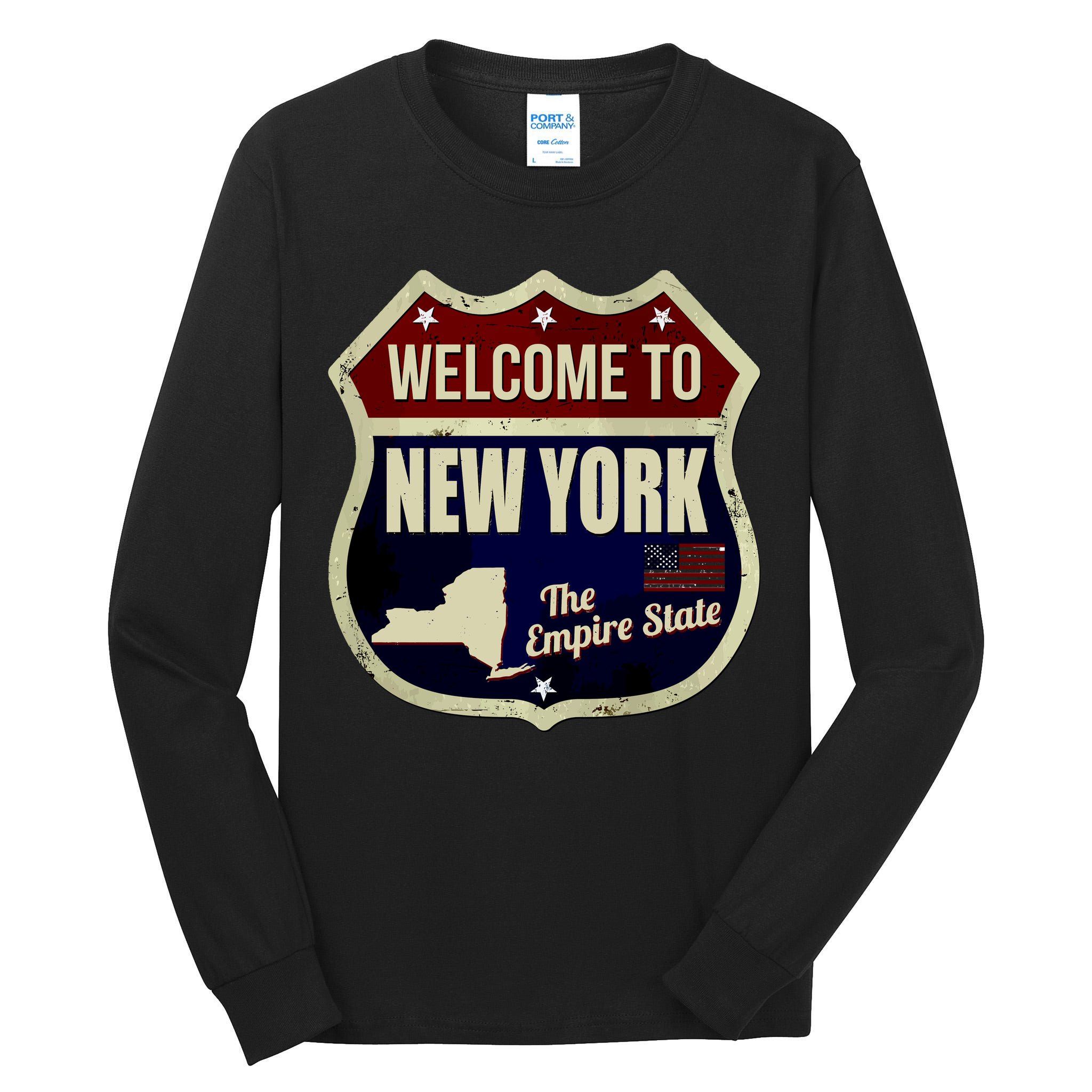 New York Vintage Metal Road Sign Logo Tall Long Sleeve T-Shirt