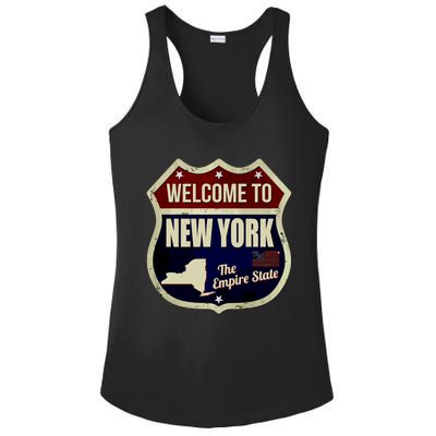 New York Vintage Metal Road Sign Logo Ladies PosiCharge Competitor Racerback Tank