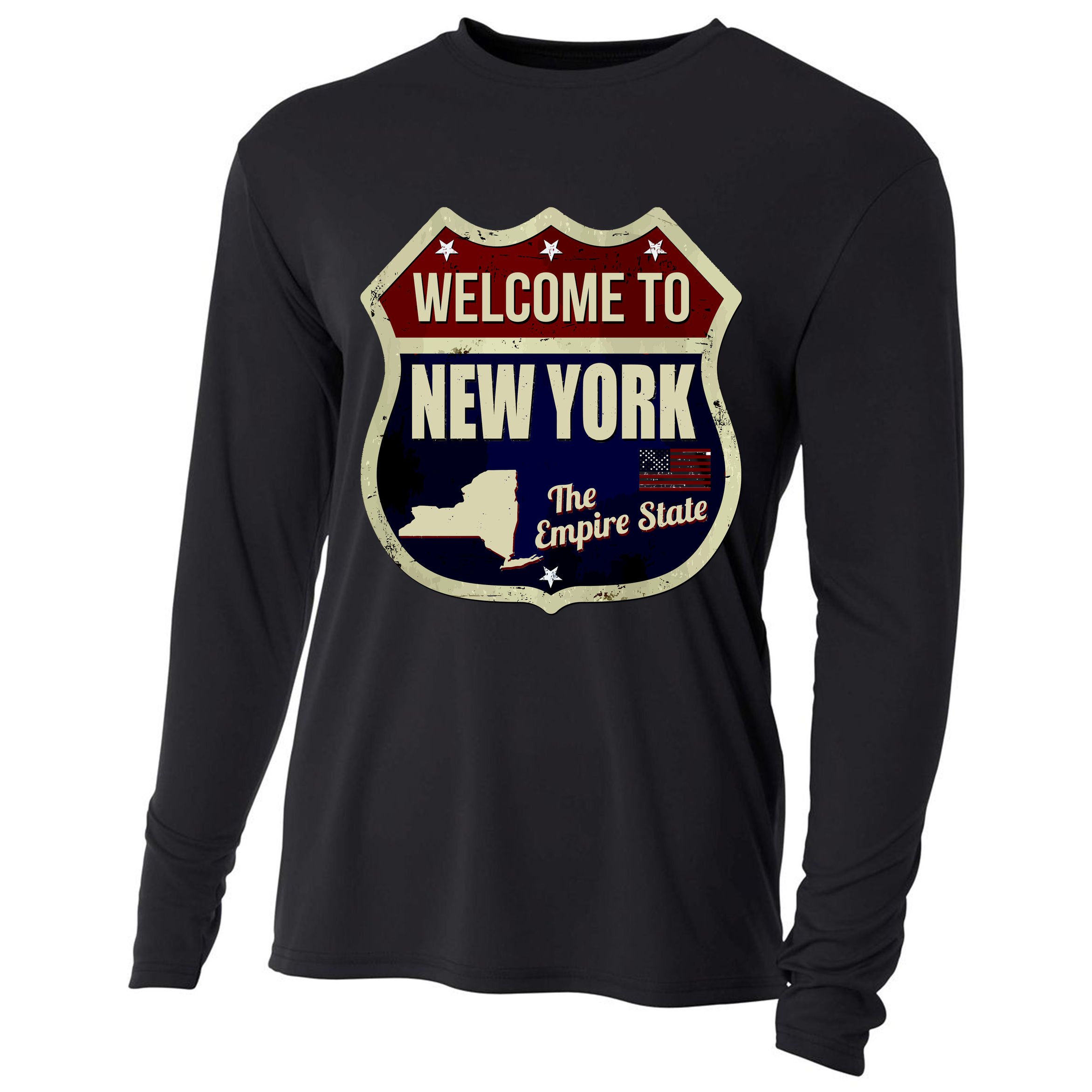 New York Vintage Metal Road Sign Logo Cooling Performance Long Sleeve Crew
