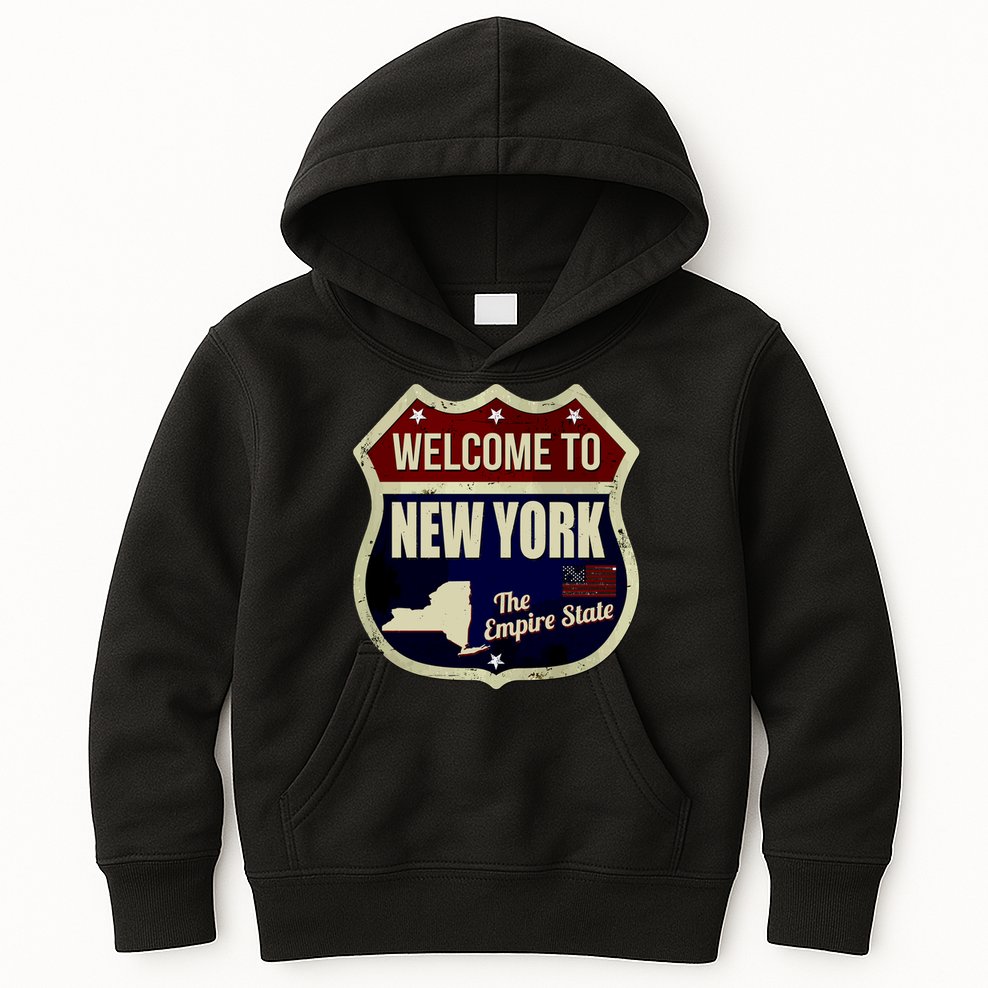 New York Vintage Metal Road Sign Logo Kids Hoodie