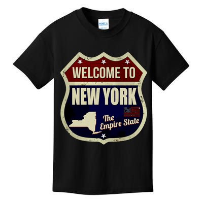 New York Vintage Metal Road Sign Logo Kids T-Shirt
