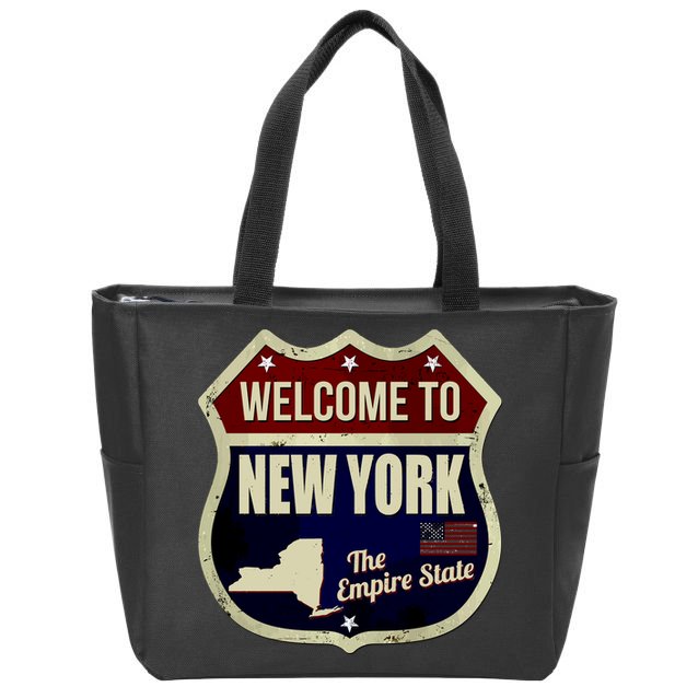 New York Vintage Metal Road Sign Logo Zip Tote Bag