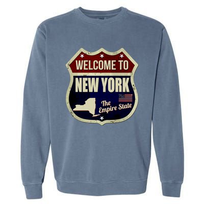 New York Vintage Metal Road Sign Logo Garment-Dyed Sweatshirt